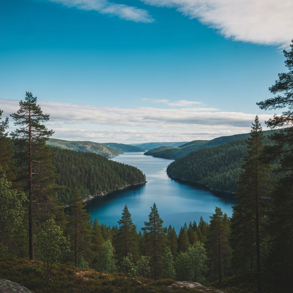 Nordic landscape with forest and fjord - natural habitat for Skandia knives